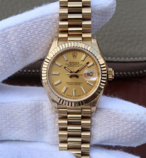 Replica Rolex DateJust 31mm Fluted Bezel RG Gold Dial Bracelet A2235