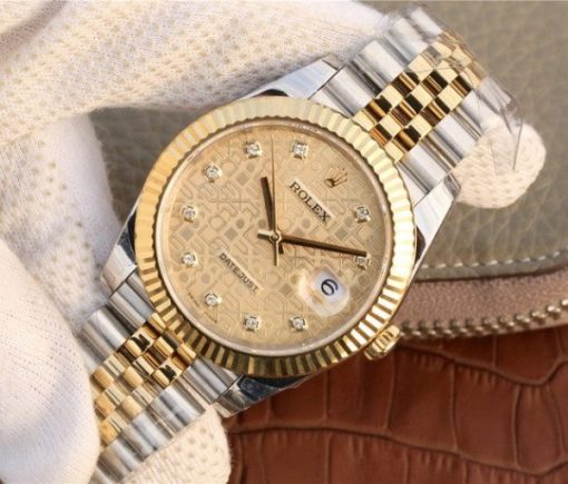 Replica Rolex DateJust 41mm SS/YG YG Textured Dial YG Wrapped Fluted Bezel SS/YG Bracelet A2836 - Image 2
