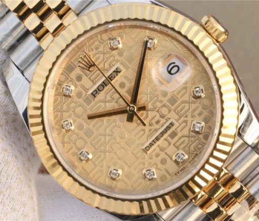 Replica Rolex DateJust 41mm SS/YG YG Textured Dial YG Wrapped Fluted Bezel SS/YG Bracelet A2836 - Image 3
