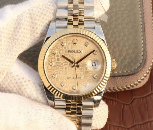 Replica Rolex DateJust 41mm SS/YG YG Textured Dial YG Wrapped Fluted Bezel SS/YG Bracelet A2836