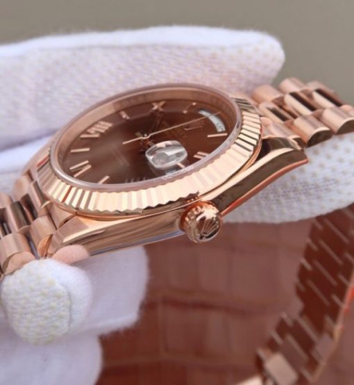 Replica Rolex Day-Date 40mm 228235 RG Noob Brown Dial Roman Markers RG Bracelet A3255 - Image 7