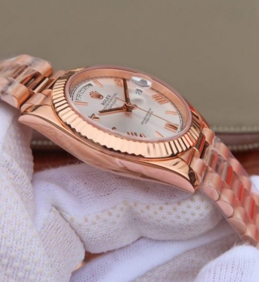 Replica Rolex Day-Date 40mm 228235 RG Noob White Dial Roman Markers RG Bracelet A3255 - Image 9