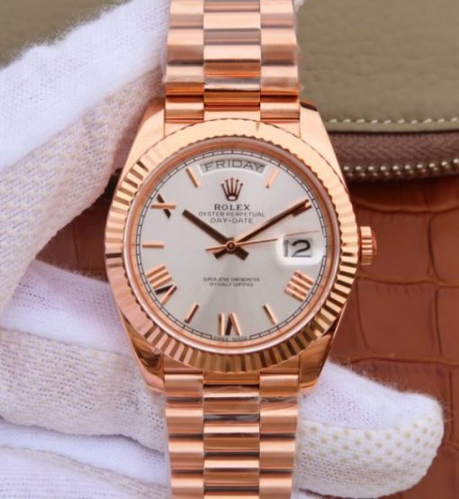 Replica Rolex Day-Date 40mm 228235 RG Noob White Dial Roman Markers RG Bracelet A3255
