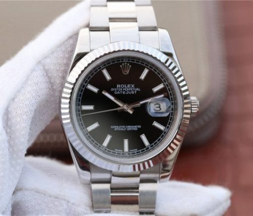 Replica Rolex DateJust 41mm 126334 Noob Fluted Bezel Black Dial Stick Markers Bracelet A3235