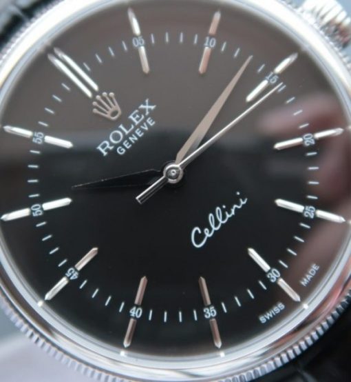 Replica Rolex MK Cellini Time 50509 SS Black Dial Leather Strap A3165 - Image 2