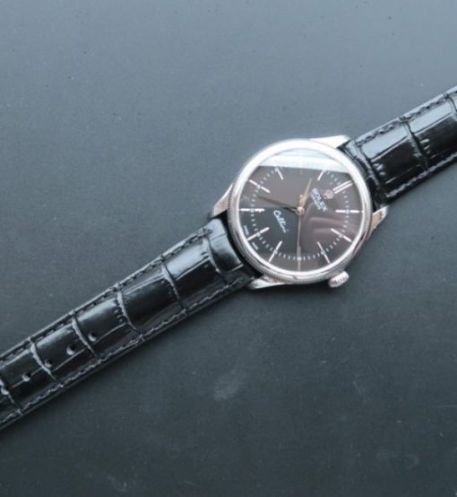 Replica Rolex MK Cellini Time 50509 SS Black Dial Leather Strap A3165 - Image 7