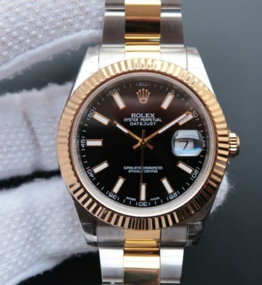Replica Rolex DateJust II 41mm SS/YG Black Dial Lumed Marker SS/YG Bracelet A3136