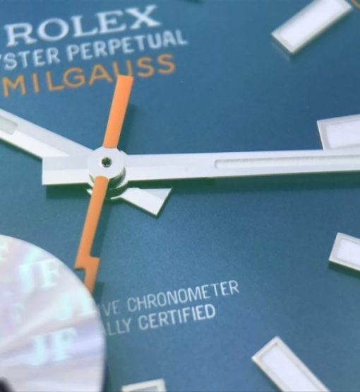 Replica Rolex Milgauss 116400 GV JF Green Sapphire Blue Dial SS Bracelet SH3131 - Image 11