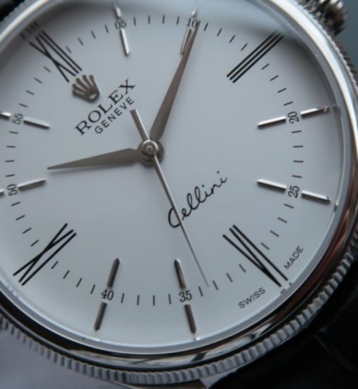 Replica Rolex MK Cellini Time 50509 SS Rome White Dial Leather Strap - Image 2
