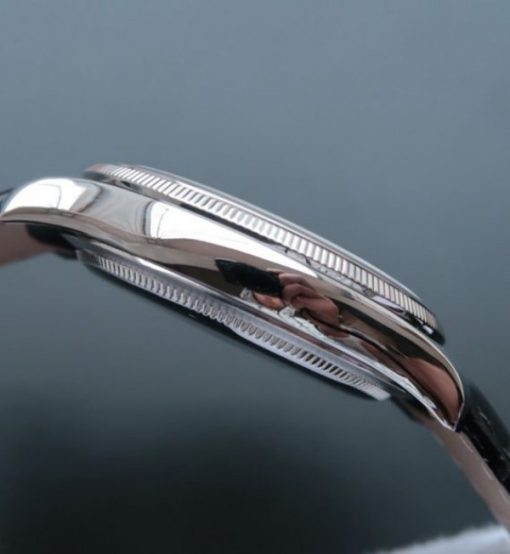 Replica Rolex MK Cellini Time 50509 SS Rome White Dial Leather Strap - Image 4