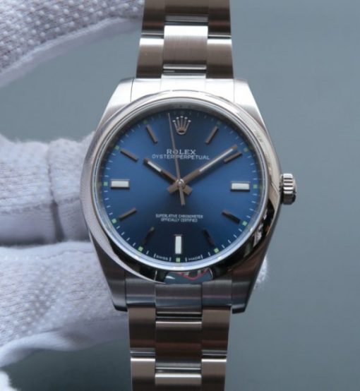 Replica Rolex Oyster Perpetual 39mm 114300 Blue Dial on SS Bracelet SH3132