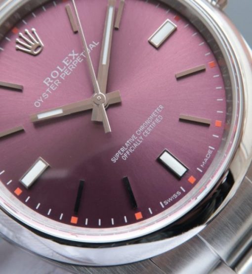 Replica Rolex Oyster Perpetual 39mm 114300 Red Grape Dial on SS Bracelet SH3132 - Image 3