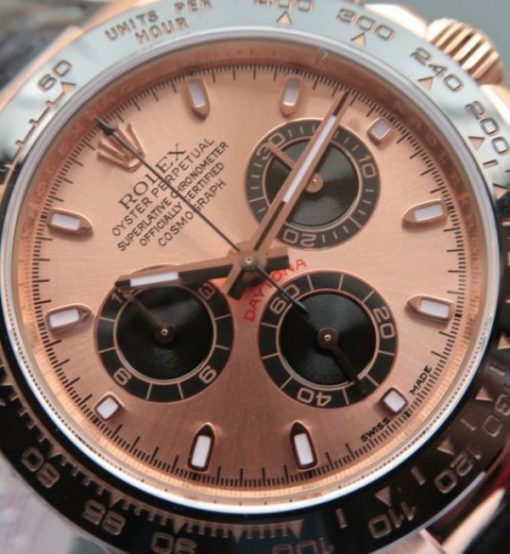 Replica Rolex Daytona 116515 N RG/Black Dial Black Leather Strap A7750 - Image 3