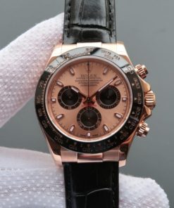Replica Rolex Daytona 116515 N RG/Black Dial Black Leather Strap A7750