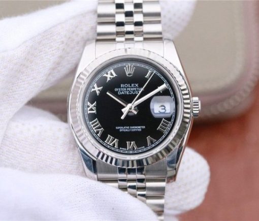 Replica Rolex DateJust 36mm SS 116234 ARF Black Dial Roman Markers 904L SS Bracelet SA3135