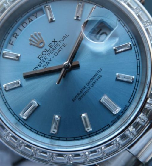Replica Rolex Day-Date SS Diamonds Bezel Ice Blue Dial Crystal Markers SS Bracelet A3255 - Image 2
