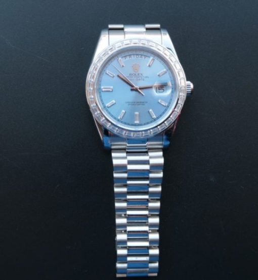 Replica Rolex Day-Date SS Diamonds Bezel Ice Blue Dial Crystal Markers SS Bracelet A3255 - Image 7