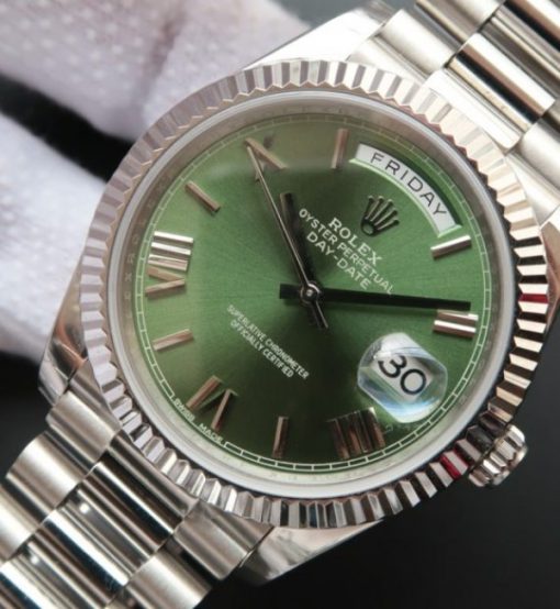 Replica Rolex Day-Date 40mm 228239 Noob Olive Green Dial SS President Bracelet A3255 - Image 2