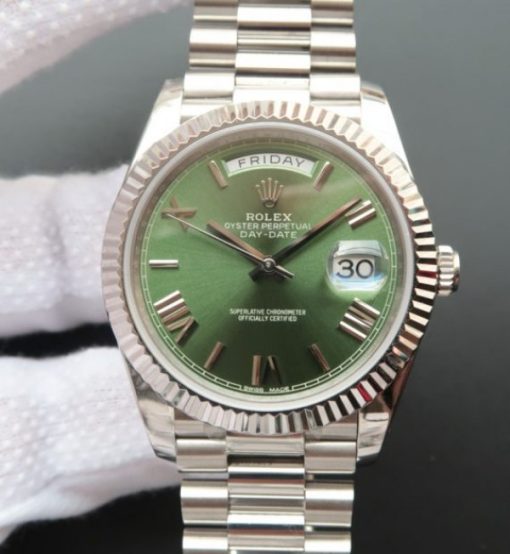 Replica Rolex Day-Date 40mm 228239 Noob Olive Green Dial SS President Bracelet A3255