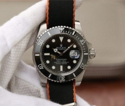 Replica Rolex Submariner 116610 LN Black Ceramic Bee Noob Nylon Strap A2836