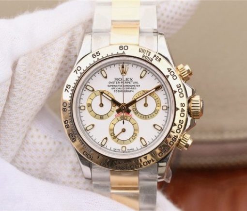 Replica Rolex Daytona 116523 Thick YG Wrapped White Dial Bracelet A7750