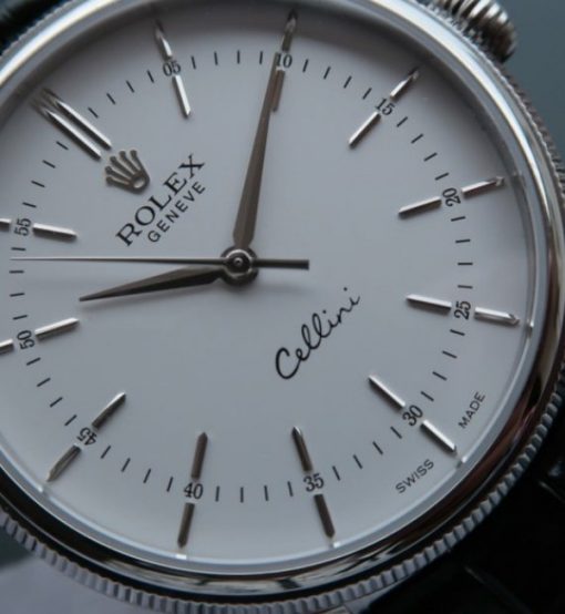 Replica Rolex MK Cellini Time 50509 SS White Dial Leather Strap - Image 2