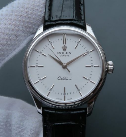 Replica Rolex MK Cellini Time 50509 SS White Dial Leather Strap