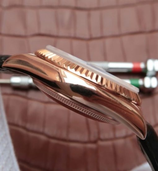 Replica Rolex Day-Date 118135 RG Silver Dial Black Leather Strap A2836 - Image 5