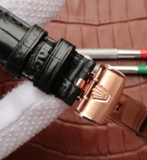 Replica Rolex Day-Date 118135 RG Silver Dial Black Leather Strap A2836 - Image 7