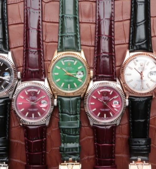 Replica Rolex Day-Date 118135 RG Silver Dial Black Leather Strap A2836 - Image 8