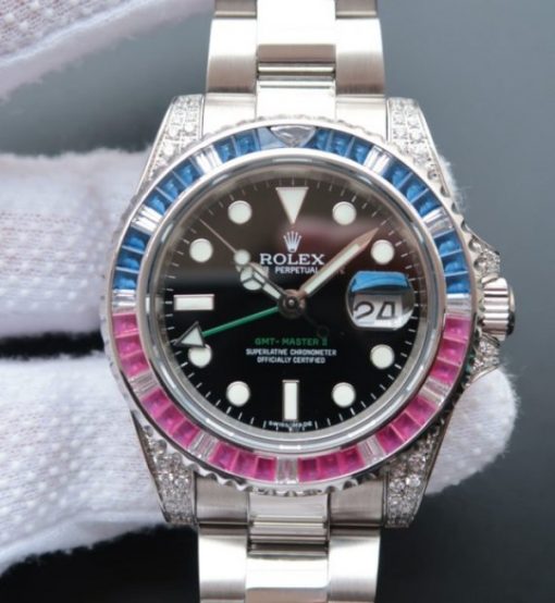 Replica Rolex GMT-Master II 116759 Black Dial Blue/White Bezel S2836