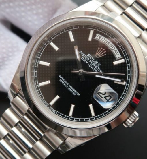 Replica Rolex Day-Date II 228239 SS Textured Black Dial SS Bracelet A3255 - Image 2