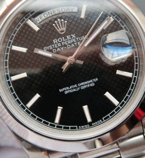 Replica Rolex Day-Date II 228239 SS Textured Black Dial SS Bracelet A3255 - Image 3