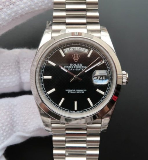 Replica Rolex Day-Date II 228239 SS Textured Black Dial SS Bracelet A3255