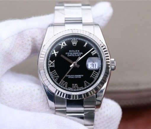 Replica Rolex DateJust 36mm SS 116234 ARF Black Dial Roman Markers 904L Oyster Bracelet SA3135