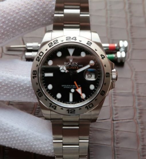 Replica Rolex EXPLORER II 42mm 216570 Noob Black Dial SS Bracelet A3187