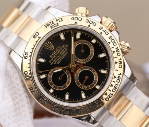 Replica Rolex Daytona 116523 Thick YG Wrapped Black Dial Sticks Markers SS/YG Bracelet A7750 - Image 3