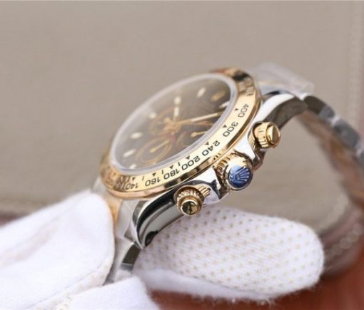 Replica Rolex Daytona 116523 Thick YG Wrapped Black Dial Sticks Markers SS/YG Bracelet A7750 - Image 6