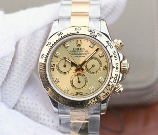 Replica Rolex Daytona 116523 Thick YG Wrapped YG Dial Diamonds Markers SS/YG Bracelet A7750