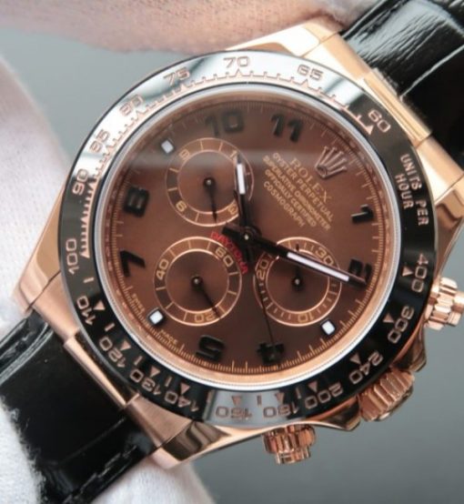 Replica Rolex Daytona 116515 Noob Chocolate Dial Black Leather Strap A7750 - Image 2