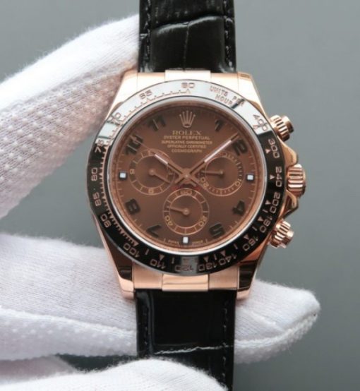 Replica Rolex Daytona 116515 Noob Chocolate Dial Black Leather Strap A7750