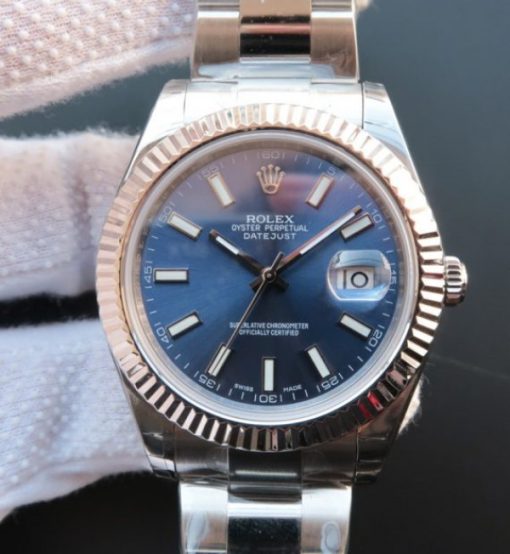 Replica Rolex DateJust II SS Fluted Bezel Blue Dial SS Bracelet A3136