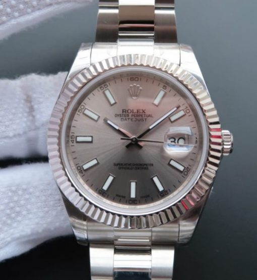 Replica Rolex DateJust II SS Fluted Bezel Gray Dial SS Bracelet A3136