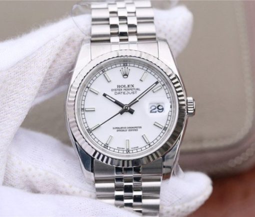 Replica Rolex DateJust 36mm SS 116234 ARF White Dial Stick Markers 904L SS Bracelet SA3135