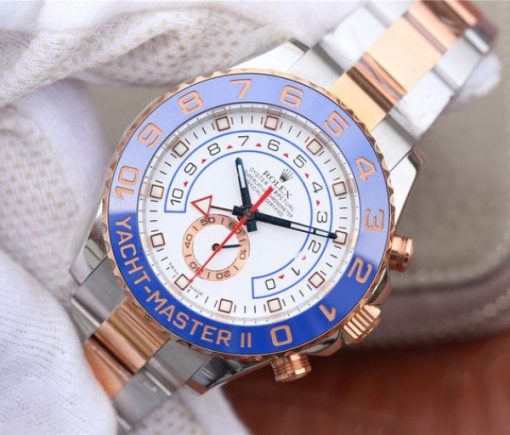 Replica Rolex YachtMaster II 116681 SS/RG Blue Ceramic JF SS/RG Bracelet A7750 - Image 2