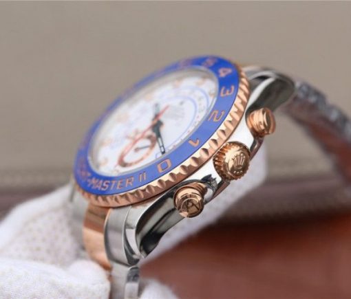 Replica Rolex YachtMaster II 116681 SS/RG Blue Ceramic JF SS/RG Bracelet A7750 - Image 8