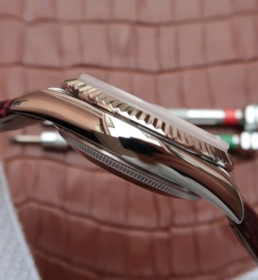 Replica Rolex Day-Date 36mm 118139-L Red Dial Stick Markers Brown Leather Strap A2836 - Image 5