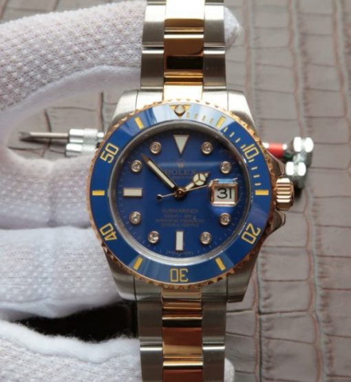 Replica Rolex Submariner 116613 Noob YG Wrapped Blue Dial  SS/YG Bracelet A3135