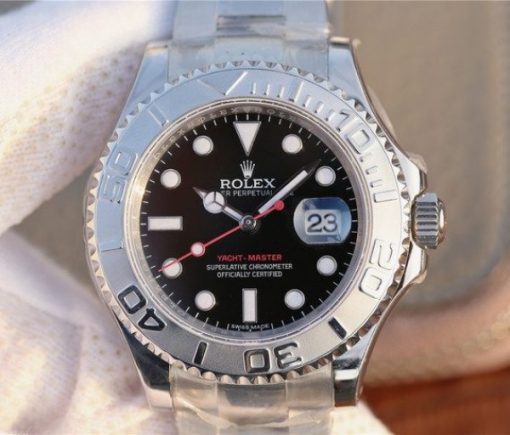 Replica Rolex Yacht-Master 116622 JF Black Dial SS Bracelet A2824