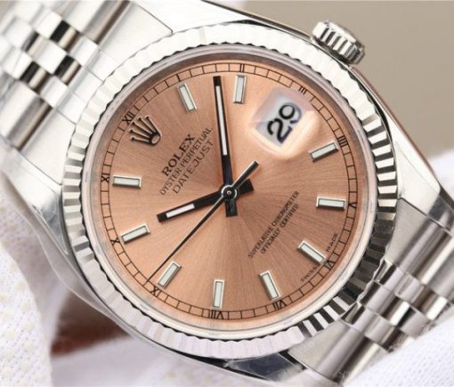 Replica Rolex DateJust 36mm SS 116234 ARF Pink Dial Stick Markers 904L SS Oyster Bracelet SA3135 - Image 3